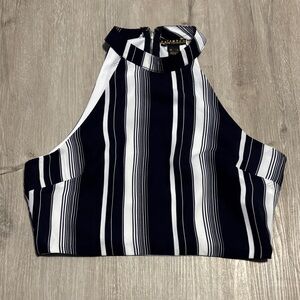 Revamped Black and White Striped Halter Tank Top